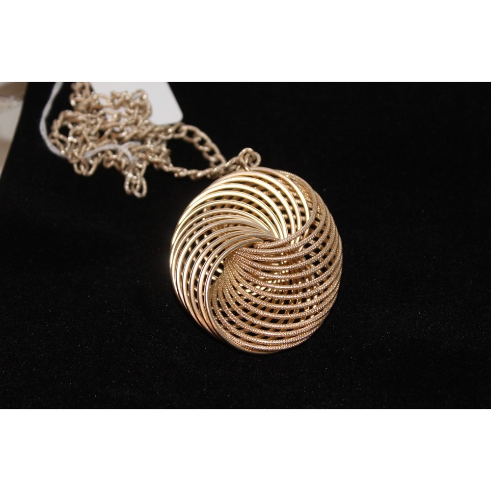 Vintage Gold Toned with a unique Spiral Dimensional Pendant Cool BoHo  statement